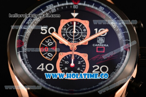 Tag Heuer Carrera Calibre 1887 50th Anniversary Limited Edition Miyota OS20 Quartz Rose Gold Case with Black Dial and PVD Bezel - Click Image to Close